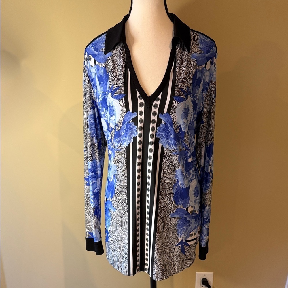 Nygard Tunic Women’s Blue Floral Long Sleeve Top Blouse Size L